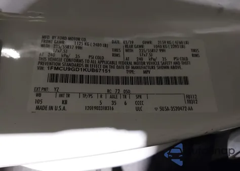 2019 Ford Escape Se from USA, damaged, VIN 1FMCU9GD1KUB67151